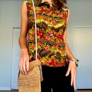 Vintage Giraffe Safari Sleeveless Button Down